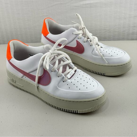 Nike Air Force 1 Sage Low White Leather/Digital Pink Sneakers Women’s 10 EUR 42 - Picture 1 of 10